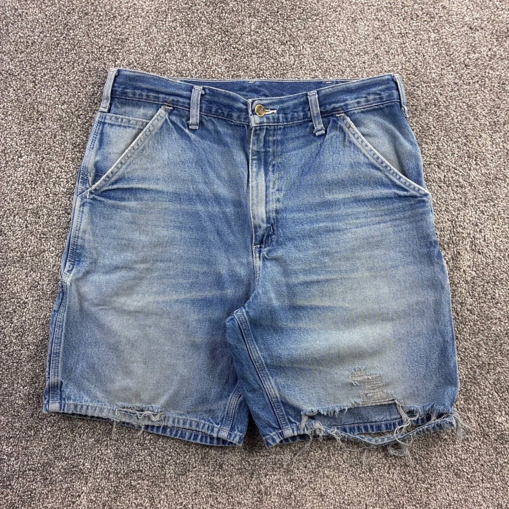 Vintage Carhartt Denim Shorts Mens 32 Blue Cotton Carpenter Distressed B28 DST